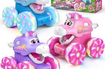 3 Pack Monster Truck Toy Cars , Light Up Wheels – Unicorn Gifts for Girls Toys for 1 2 Year Old Girls, 1 2 3 4 5 Year Old Girl Gifts & Toys, Girls Birthday Presents, Toddler Toys – Push & Go Trucks