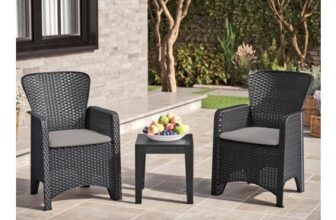 3 Piece Black Garden Coffee Table & Chairs – Bistro Set – Outdoor Patio