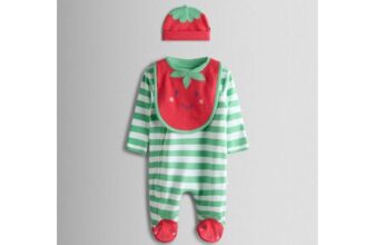 3 Piece Pure Cotton Striped Sleepsuit, Hat & Bib Set (7lbs-18 Mths