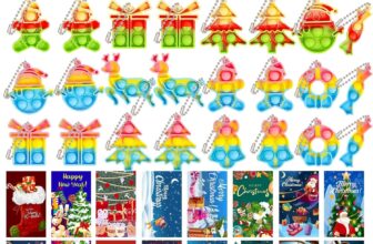 32 PCS Pop Keyring Christmas Stocking Fillers for Kids – Party Bag Fillers for Kids with 32 Christmas Cards – Poppet It Fidget Toys Pack – Eve Box Fillers – Party Favours