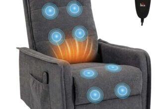 360 Swivel Rocking Recliner with Heat & Massage, Side Pockets, Dark Grey (using code)