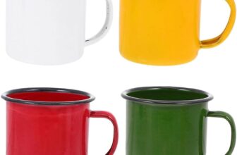 4 Pack Vintage Enamel Mug Set Reusable Water Tea Cups for Home Office Travel and Parties Lightweight Metal Drinking Cups with Anti-Slip Handle for Hot or Cold Beverages