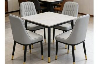 4 Pcs Dining Chairs Leather Padded Seat Metal Leg Kitchen