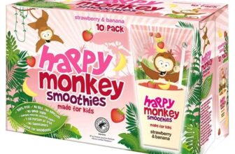 4 x 10 pack (180ml each) Happy Monkey Strawberry and Banana smoothie – Instore