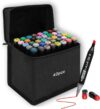 40 PCS Dual Tip Alcohol Markers, Professional Art Markers Set with Fine & Chisel Tips, Blending Colouring Pens for Artists, Students & Drawing, No Bleed No Fade