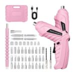 48-in-1 Cordless Electric Screwdriver with LED Light Rechargeable 1300mAh Pink