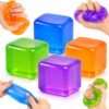 4PCS Cube Squishy Toys, Nice Ice Cube Stress Balls for Adults & Kids, Sensory Squeeze Fidget Cubes for Autism, Anxiety Relief, Focus, Hand Exercise & Stress Relief Toy (P) (P)