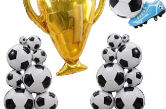4pcs Football Balloons Kit, Football Balloon Arch and Birthday Party Decorations, Giant Football Balloons with Standing Football and Trophy, Football Party Bags and Balloons Decoration
