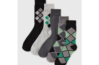5 Pack Grey Argyle Pattern Ankle Socks