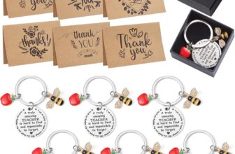 6 Pack Teacher Gifts Set, Thank You Teacher Gifts with Keychains, Greeting Cards, White Envelopes and Gift Boxes, Teacher Appreciation Gifts for End of Year, Graduation, Leaving Presents