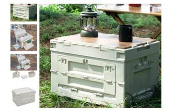 60L Foldable Camping Storage Box with Wooden Lid & 5-Sided Access