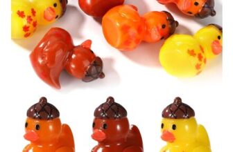 60pcs Resin Autumn Mini Ducks with Acorn and Maple Leaves