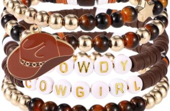 7pcs Cowgirl Beaded Bracelets,Bohemian Style Letter Bracelet for Women Men Stackable Western Preppy Heishi Beaded Stretch Bracelets with Cowgirl Hat and Boots Summer Beach Jewelry Accessories for Fema
