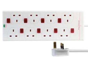 8 Gang Individually Neon Switched, Surge Protected, Extension Lead, 5m, White