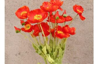 8 Pcs Artificial Poppy Flowers, Sunset Red, 23.3in