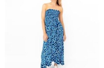 85% off Monsoon Beach Midi Strapless Blue Tie-Dye Summer Dress £7.50 Delivered