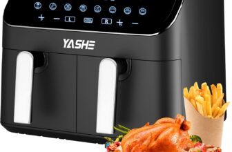 9L Dual Air Fryer with 2 Independent 4.5L Drawers, 8-in-1 Presets, Smart Sync Finish, 3D Rapid Air Circulation, Digital Touch Screen, Adjustable Temp & Time, Dishwasher Safe, Oil-Free Healthy Cooking