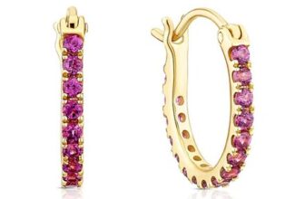 9ct Yellow Gold & Rhodolite Garnet Hoop Earrings