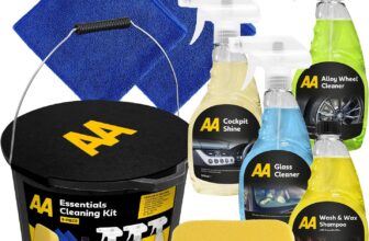 AA Car Cleaning Kit, 8-Piece Set with 4 Cleaners, Microfibre Cloths, Sponge and Bucket