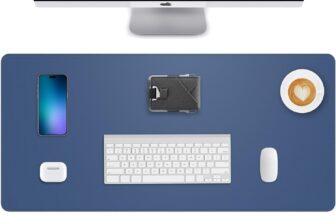 AFIING Leather Desk Mat Protector, Mouse Mat, Non-Slip PU Leather Desk Blotter, Laptop Desk Pad, Waterproof Desk Cover for Office and Home (60 x 35 cm, Grey Blue)