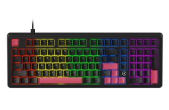 AJAZZ AK980 98% Wired Mechanical Keyboard, QWERTY US layout, Gasket Mount, Rainbow Backlight – Hot-Swap Support- Red Switch – Black&Red