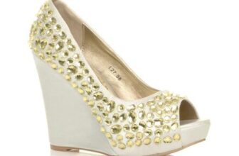 AJVANI High Wedge Heel Embellished Gem White Court Shoes