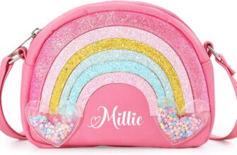 ALBERTBAND Personalised Kids Crossbody Bag with Name Rainbow Shoulder Bag for Girls PU Leather Children Handbagng Adjustable Strap Kids Purse Birthday Christmas Back to School Gift