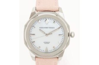 ALEXANDER VENACCI Rose & Silver Tone Leather Automatic Watch