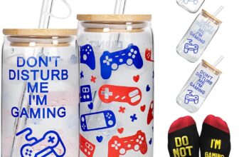 ANOTION Color Changing Gamer Coffee Cup -18oz/532ml Gaming Mug Glass Cup with Lid and Straw Christmas Gifts for Boyfriend Teenage Boys Men Cool Gaming Accessories Birthday Party Decorations-One Pack