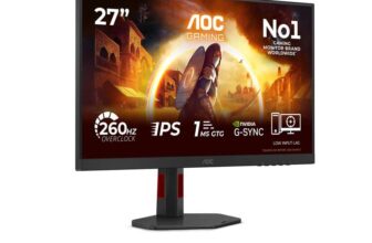 AOC 27G4ZR 27 inch FHD Gaming Monitor 260Hz, Fast IPS Panel, 1ms GtG, HDR10, G-Sync Compatible, Height Adjustment, (1920×1080
