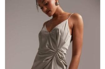 ASOS DESIGN Bridesmaid Satin Cami Maxi Dress with Drape Detail in Sage Green