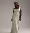 ASOS DESIGN Curve Bridesmaid satin square neck maxi dress in light green
