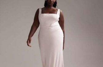 ASOS DESIGN Curve Bridesmaid satin square neck maxi dress in soft pink