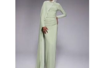 ASOS DESIGN Long Sleeve with Drape Detail and Ruching Maxi Dress in Sage
