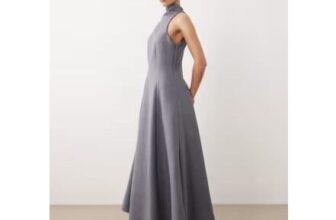 ASOS DESIGN Petite High Neck Sleeveless Swing Linen Look Maxi Dress