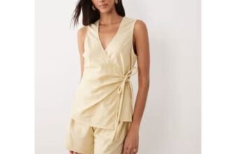 ASOS DESIGN Wrap Front Playsuit in Parsnip