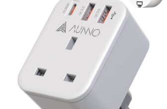 AUNNO UK to European Plug Adapter, PD 20W Fast Charging Grounded European Adapter with Shaver Plug