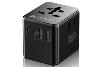 AUNNO Universal Travel Adapter, with 2 USB C and 2 USB Ports, Built in UK, EU, AU, US plug