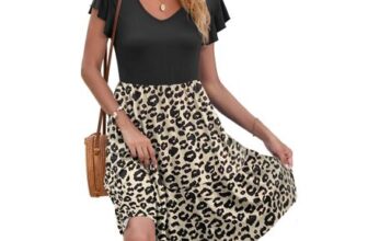 AUSELILY Women Leopard Print Pocket Midi Dress UK 2XL