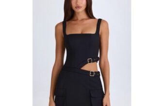 Acadia Belted Cut-out Mini Dress in Black