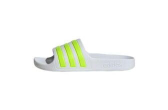 Adidas Unisex Kids Adilette Aqua Slides, White/Solar Slime (UK 11 Child)