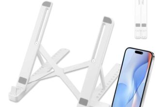 Adjustable Laptop Stand for Desk, ABS & Silicone Foldable Riser with Ventilated Cooling & Phone Holder Via Haul Global