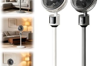Air Circulator Standing Fan, 20dB Ultra Quiet Pedestal Fan for Bedroom, Powerful Turbo Airflow, 3 Speed, 7200mAh USB Rechargeable, 90 Oscillating, Detachable Dual Use Portable Cooler for Home Office