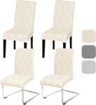 Alishomtll Dining Chair Covers Set of 4 Stretch Chair Slipcovers Universal for Swing Chair Jacquard Elastic Removable Washable Dining Room Chair Protector for Banquet Wedding Ceremony (Beige, 4 pcs)