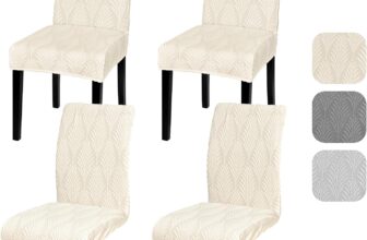 Alishomtll Dining Chair Covers Set of 4 Stretch Chair Slipcovers Universal for Swing Chair Jacquard Elastic Removable Washable Dining Room Chair Protector for Banquet Wedding Ceremony (Beige, 4 pcs)