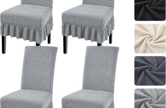 Alishomtll Stretch Waffle Dining Chair Covers Set of 4 with Ruffled Skirt, Removable Washable Universal Jacquard Chair Slipcovers for Dining & Swing Chairs, Ideal for Kitchen Hotel (Light grey, 4 pcs)