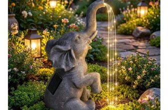 Alivio Solar Elephant Statue Garden Figurine with Glowing LED Lights for Lawn