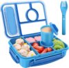 Amathley Bento Box Adult Lunch Box,Leakproof Lunch Box Kids with 1300ML-5 Compartments,Bento Box with Sauce Vontainers,Microwave & Dishwasher & Freezer (Blue)