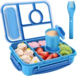 Amathley Bento Box Adult Lunch Box,Leakproof Lunch Box Kids with 1300ML-5 Compartments,Bento Box with Sauce Vontainers,Microwave & Dishwasher & Freezer (Blue)