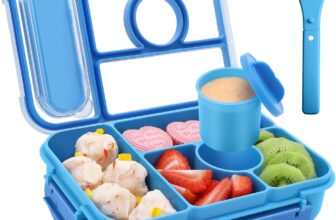 Amathley Bento Box Adult Lunch Box,Leakproof Lunch Box Kids with 1300ML-5 Compartments,Bento Box with Sauce Vontainers,Microwave & Dishwasher & Freezer (Blue)
